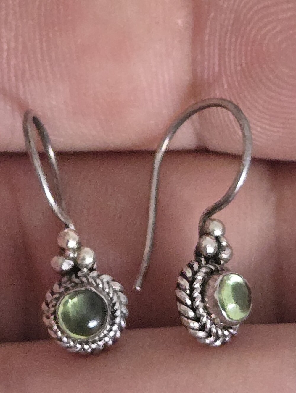 Vintage Sterling Silver Green Gemstone Dangle Earrings